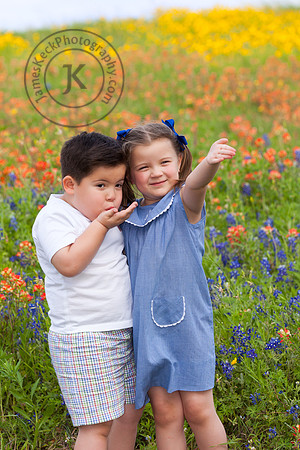 Portrait of Brother and Sister Blowing Kisses in Wildflowers